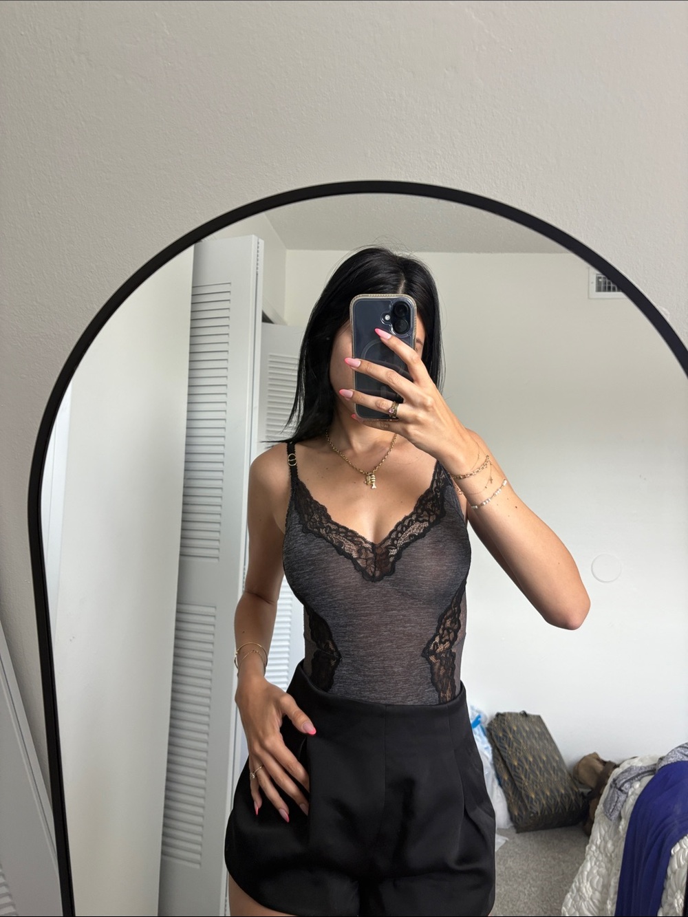 Stella McCartney Black Sheer Lace-Trim bodysuit